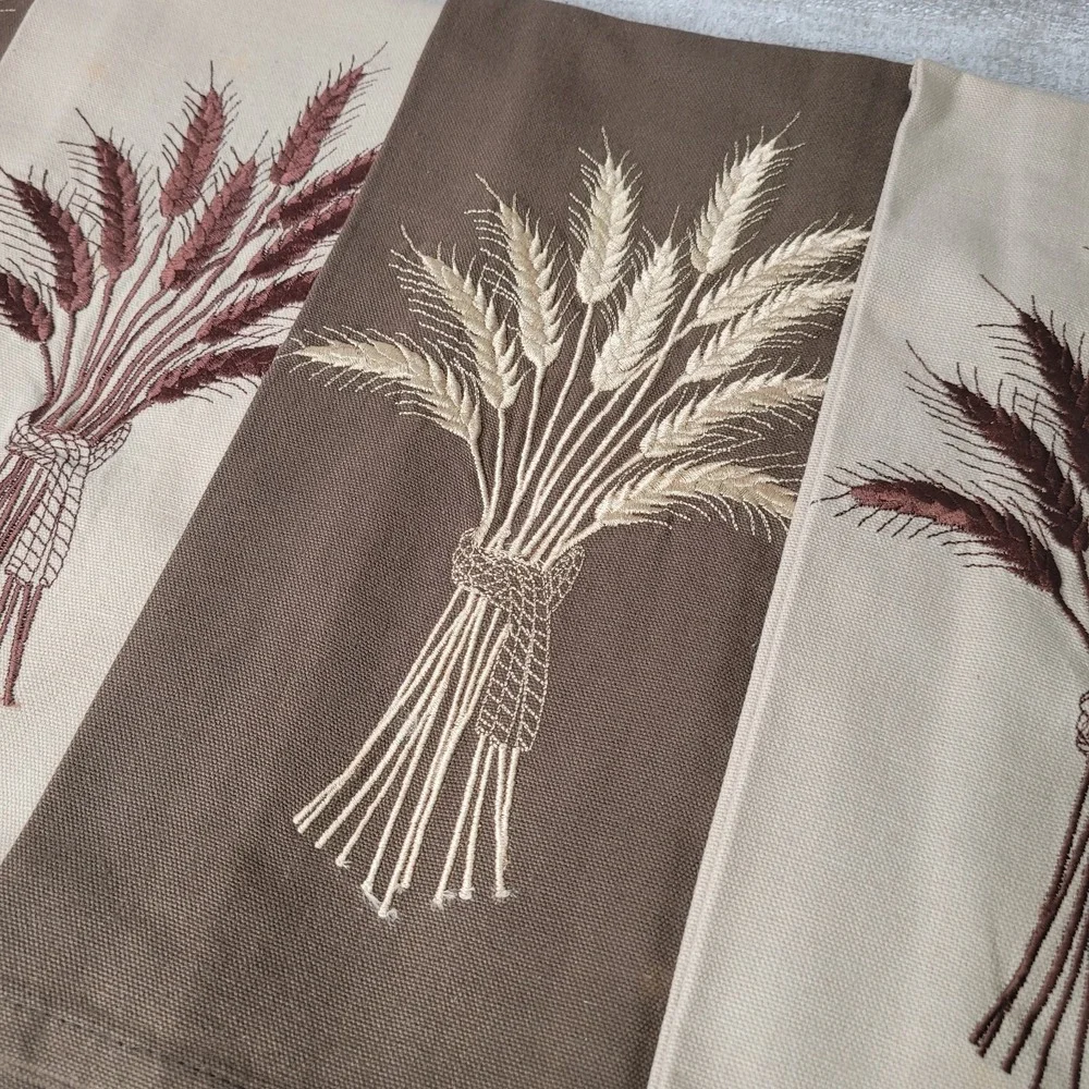 Fall Thanksgiving Wheat Stalks Embroidered Cotton Kitchen Towels Karis Set of 4